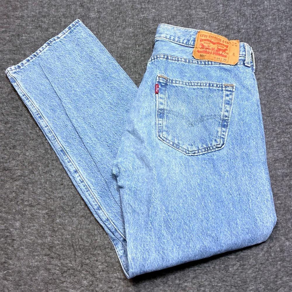 Levis 501 Jeans Men 34X30 Distressed Worn Button Fly Holes Grunge Denim Blue